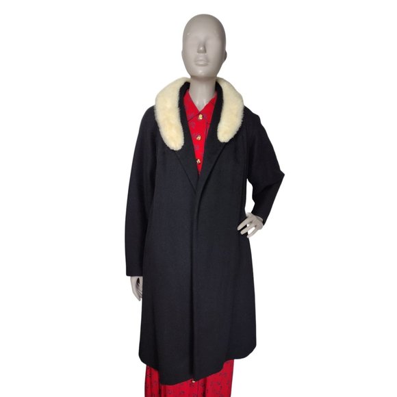 Vintage 1930's Black Wool Fox Fur Collar Open Front Opera Swing Dress Ov… - Picture 6 of 16